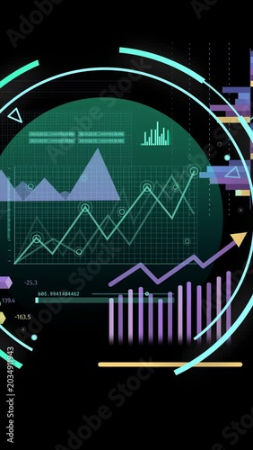 Vertical video: On pulse teal HUD animating rings, updating charts to show analytics