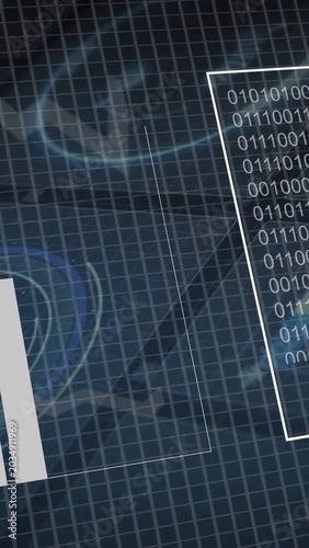 Vertical video: On data feed start HUD cluster showing sliding panels updating charts for analysis