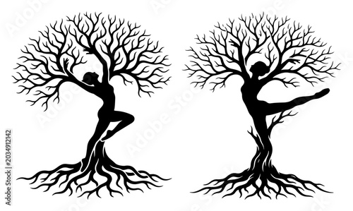 Картината върху платно Woman figures merging with tree silhouettes showing deep roots in nature spirit