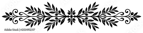 Slika na platnu Olive branch ornamental divider with symmetrical leaves and elegant swirls in cl