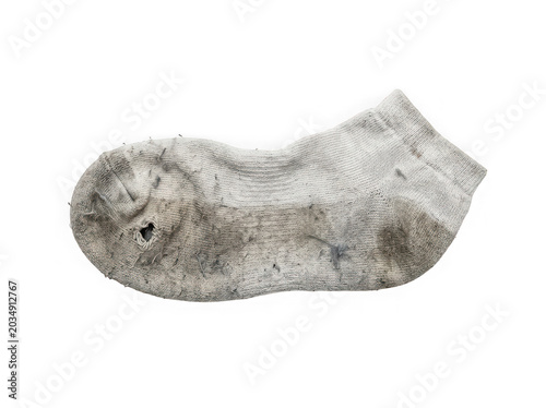 Used sock with stained fabric texture isolated on transparent background
