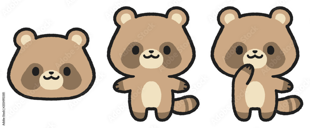 Obraz premium かわいいタヌキのイラストセット