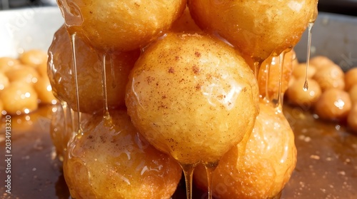 Honey Dripping Loukoumades Close-Up