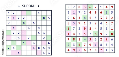 Bild auf Leinwand Sudoku puzzle grid showing completed and incomplete solutions