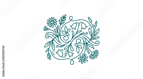 Elegant Floral Swirl Design with Flowers and Leaves.