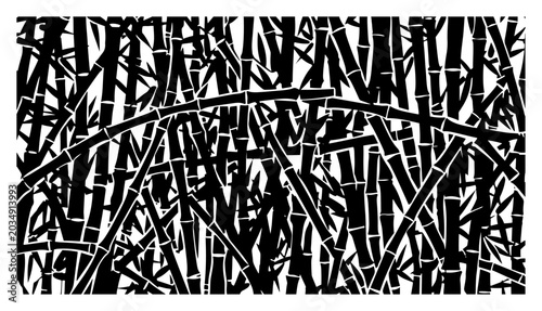 Schilderij op canvas Bamboo stalks and leaves pattern in dense organic forest style