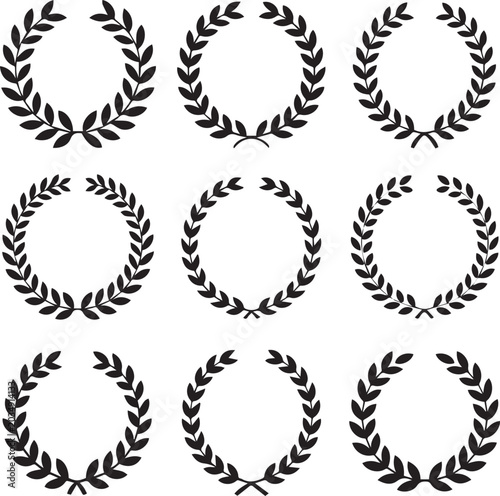 Quadro em tela Create Set black silhouette circular laurel foliate, wheat and oak wreaths depicting an award, achievement, heraldry, nobility on white background