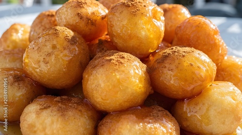 Honey Dripping Loukoumades Close-Up