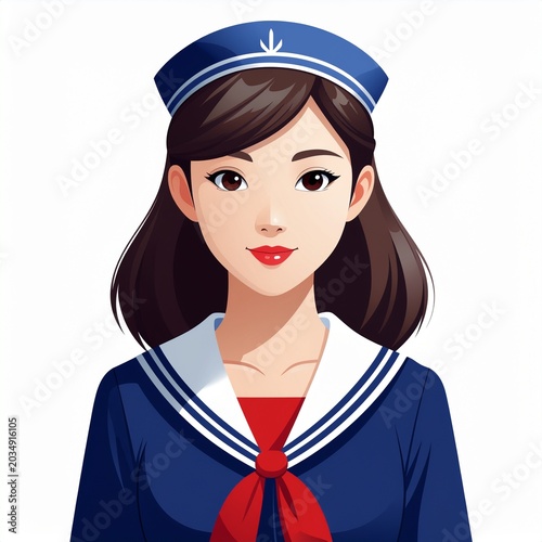 Digital portrait of young sailor character isolated on white
