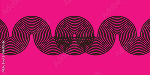 Konstfotografi Black Concentric Wavy Line Ornament Pattern.