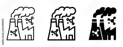 Photos Industrial Factory Icons, Pollution Smoke, Chemical Molecules, Manufacturing Pla