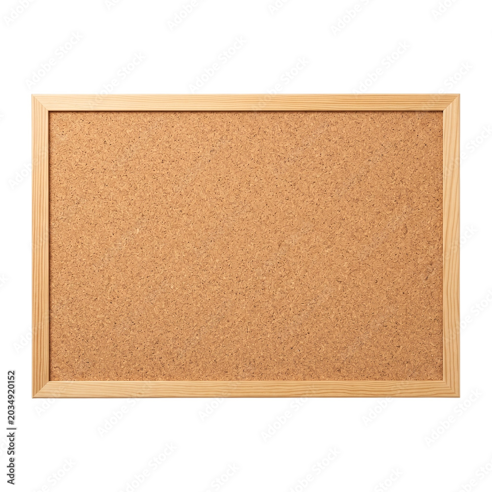 Fototapeta premium A wooden framed corkboard on a plain white background for office use Photo realistic image background removed. png