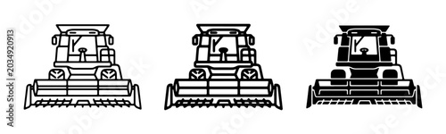 Schilderij op canvas Combine Harvester Icons, Agricultural Machinery Vector Set, Farming Equipment Gr