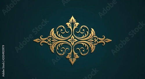 Ornate gold flourish ornament on dark teal background.