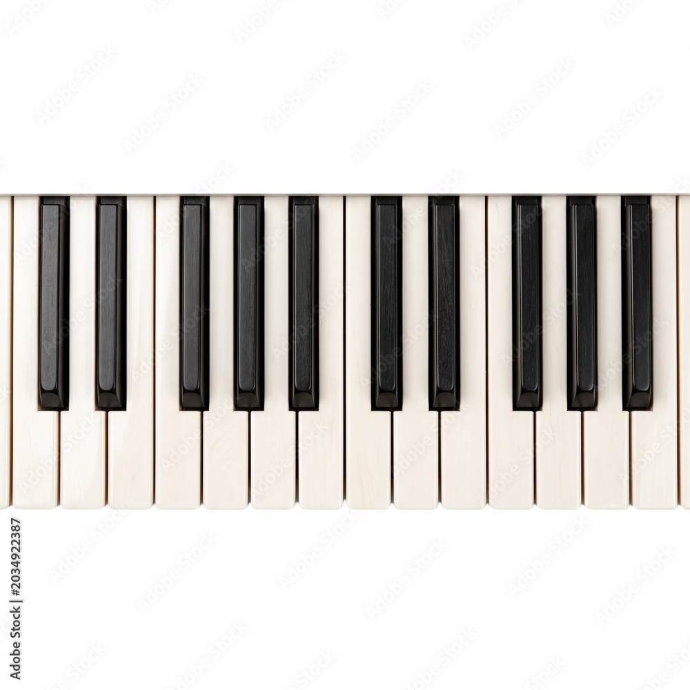 Fototapeta premium A close-up view of a piano keyboard with black and white keys Photo realistic image background removed. png