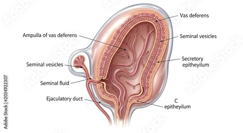 Seminal Vesicles and Ejaculatory Ducts: Longitudinal Section Showing Ves Deferens Ampulla, Secretory Epithelium, Folded Lumen and Formation of Seminal Fluid Within the Male Accessory Glands of the Rep