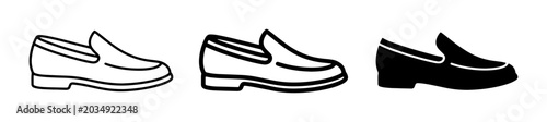 Obraz na płótnie Loafer Shoe Icons, Classic Footwear Vector Set, Minimalist Black and White Shoe