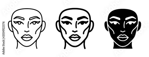 Bild auf Leinwand Stylized Face Icons, Three Variations: Outline, Detailed Line Art, and Silhouett