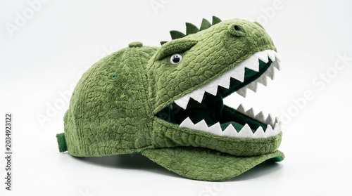 Green dinosaur baseball cap for kids isolated on white background