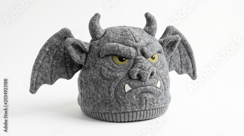 Gargoyle themed winter beanie hat isolated on white background