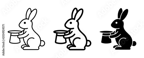 Cuadro en lienzo Magic Rabbit Icons, Illusionist Bunny Vector Art, Performance Animal Graphics, E
