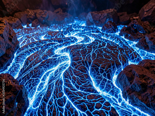 blue volcanic lava on mountain