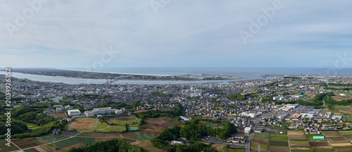 Photos 千葉県銚子市と利根川河口を一望する超広角空撮パノラマ