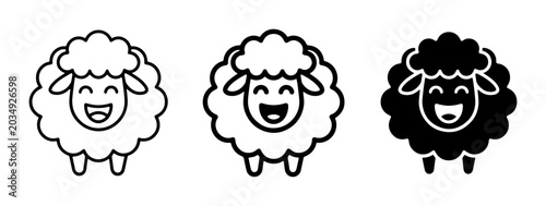 Fotografía Three Cartoon Sheep Icons: Outline, Filled Outline, and Solid Black Vector Graph