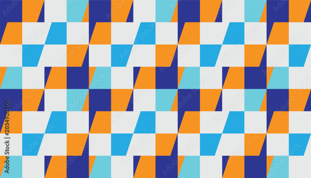Fototapeta premium Seamless geometric pattern with colorful abstract blocks in modern style.