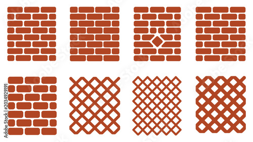 Bild auf Leinwand Brick wall patterns and woven designs flat vector illustration on a white backgr
