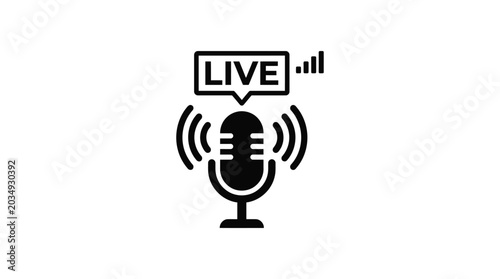 Fotografi Live broadcast microphone icon with signal bars black silhouette