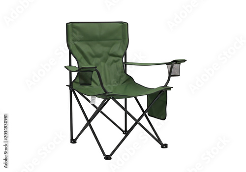 Green folding camping chair isolated on transparent background