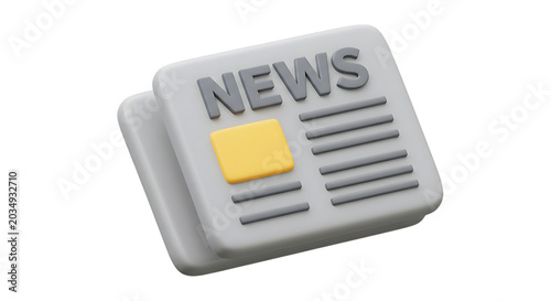 3d icon of 3d cartoon newspaper with the word news on it, isolated on transparent background