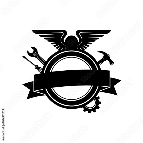 Winged Mechanic Emblem with Tools and Gear.