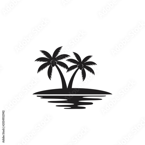 Two Palm Trees on a Small Island Silhouette.