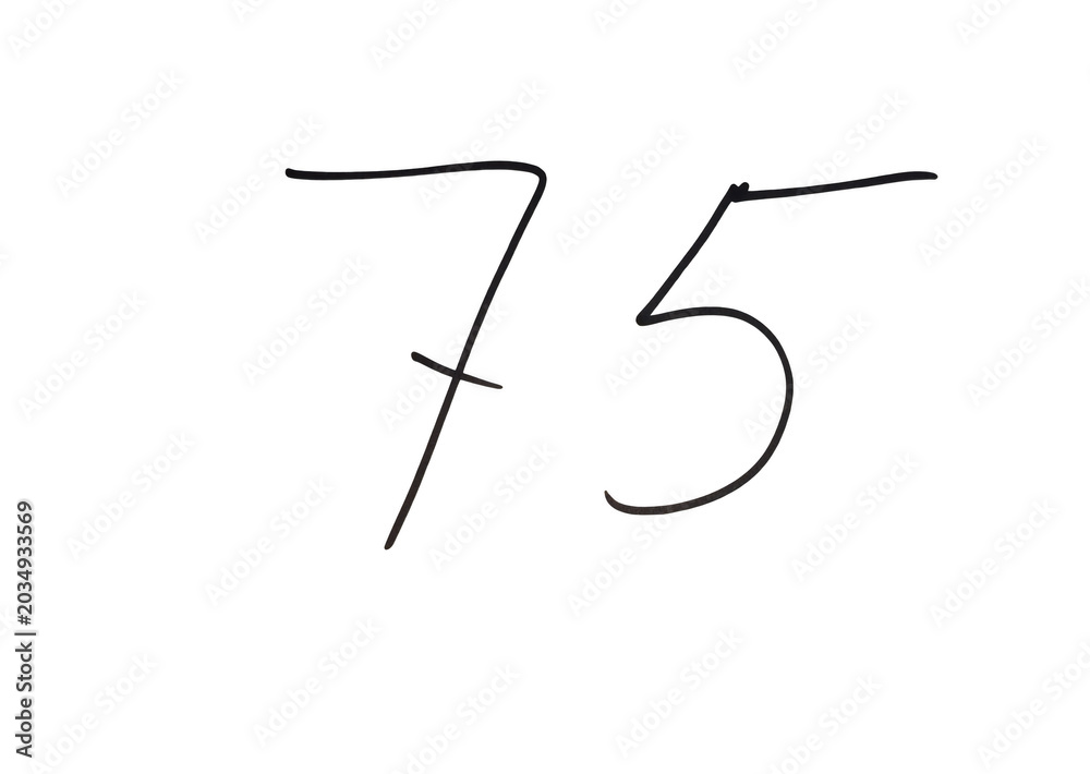 Fototapeta premium Handwritten number seventy five sketch on paper