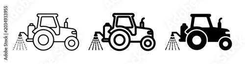 Schilderij op canvas Tractor with Sprayer Icons, Agricultural Machinery Vector Set, Farm Equipment Sy
