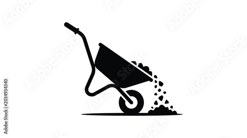 Photos Wheelbarrow with spilling material black silhouette on a white background