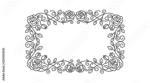 Elegant Rose Floral Border Design Outline.