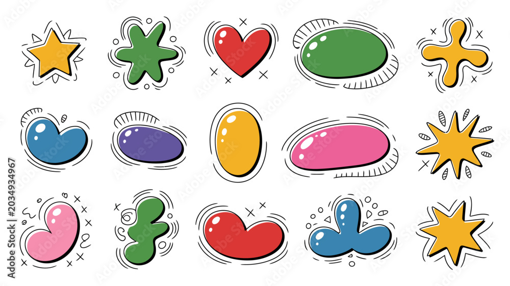 Obraz premium Collection Of Colorful Organic Shapes Vector Illustration On White Background abstract blob curved forms graphic design element bright vibrant playful whimsical