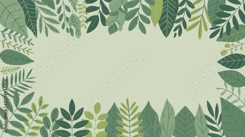 Green leaf ornament with a light green background a botanical style frame design foliage leaves leafy flora plant light green pale green vector