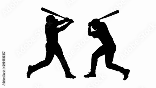 Fotografia Baseball players silhouettes against a white background depict dynamic athletic