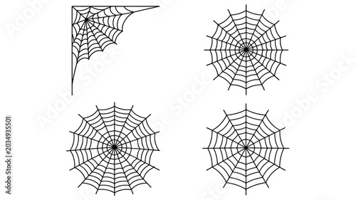 Foto Four Black And White Spiderwebs On A White Background Linear Vector Illustration