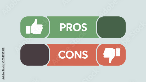 Fotografía Thumbs up And Thumbs down Icons With Pros And Cons Text Flat Vector Illustration