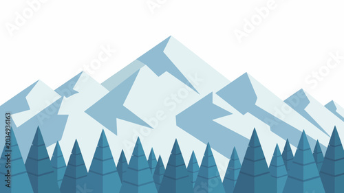Foto Mountain range and coniferous trees vector illustration with a white background
