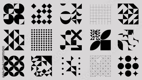 Foto Geometric pattern collection black and white vector illustrations on a light gra