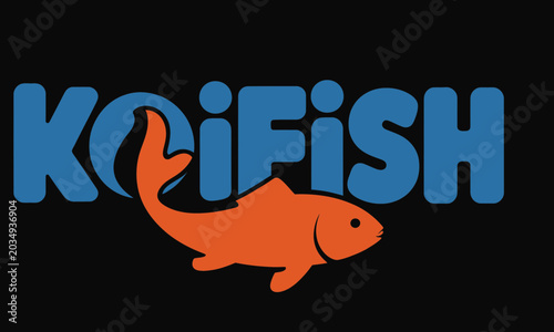 Koi Fish Creative Typography Logo: Orange Carp & Blue Wordmark Branding