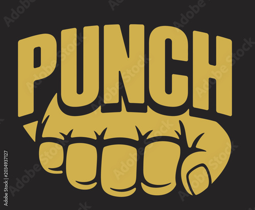Punch Gold Clenched Fist Logo: Bold Boxing & Martial Arts Typography Emblem