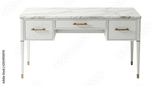 Obraz na plátně White desk with marble top and gold hardware on transparent background