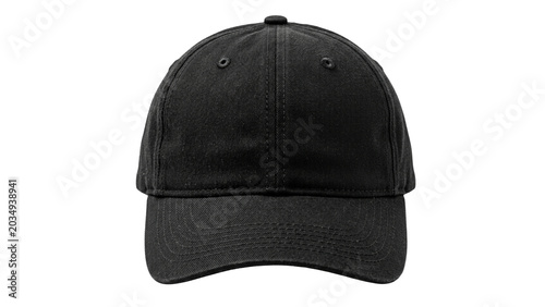 Foto Black baseball cap with embroidered eyelets on transparent background